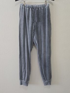Sundance Light Gray Velvet Joggers with Gray a Embroidered Trim Xs